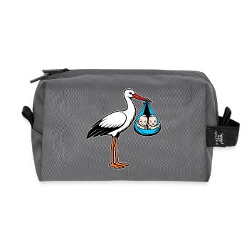 Stork with baby's twins in cloth blue - Recycled Toiletry Zip Bag - anthracite - Front