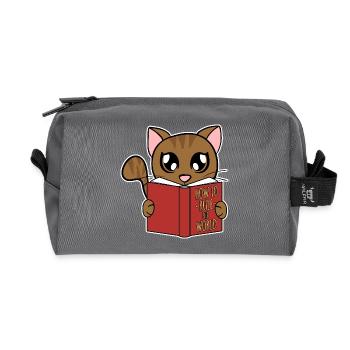 Cute Cat Reads How to Rule the World - Recycled Toiletry Zip Bag - anthracite - Front