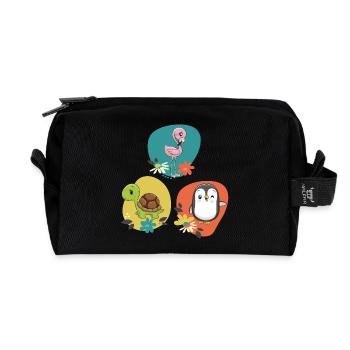 Flamingo Schildkröte Pinguin  - Recycelte Kulturtasche - Schwarz - Vorne