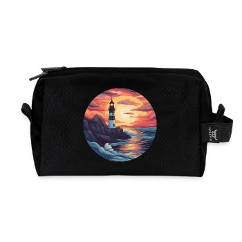 Phare de la mer du Nord au coucher du soleil - - Trousse de toilette en tissu recyclé - noir - Devant