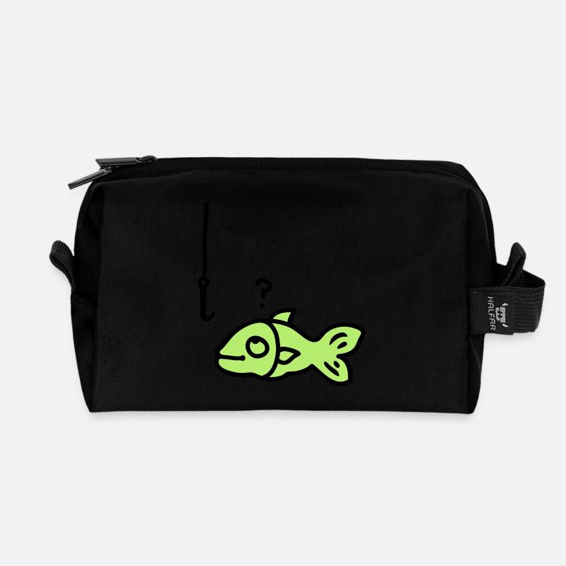 Fisch Angelhaken - Recycelte Kulturtasche - Schwarz