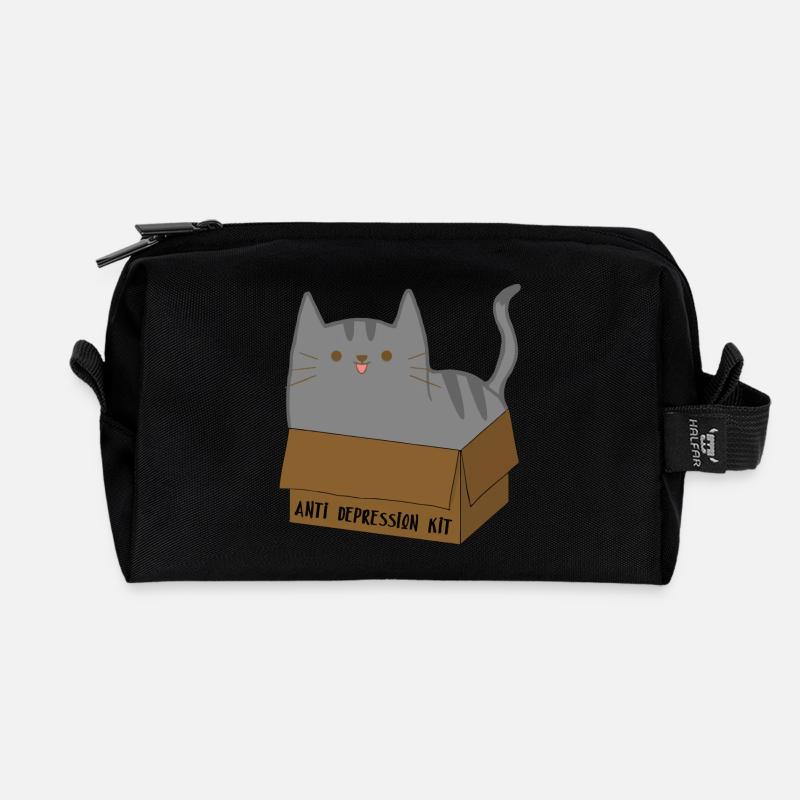 Toffee die Katze im Karton - Recycelte Kulturtasche - Schwarz
