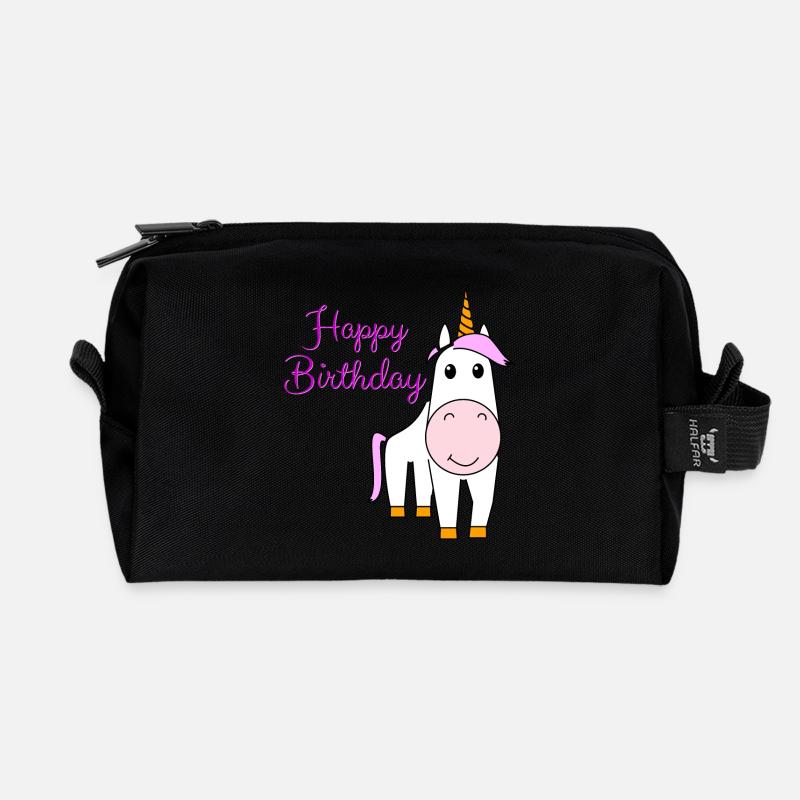 Einhorn 'Happy Birthday' Mädchen Kinder Violetta - Recycelte Kulturtasche - Schwarz