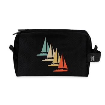 Retro vintage style sailing sailboat sailing ship - Recycled Toiletry Zip Bag - black - Front
