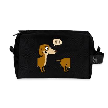 Hund dackel lustig gassi lang ironie humor comic L - Recycelte Kulturtasche - Schwarz - Vorne