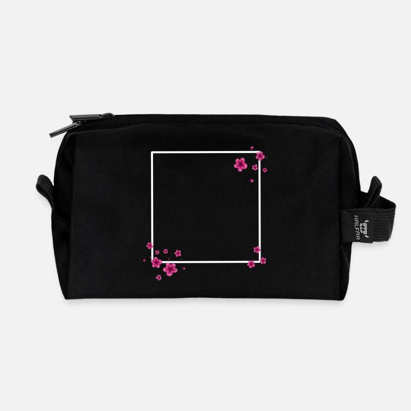Quadrat Blüten Pink - Recycelte Kulturtasche - Schwarz