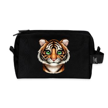 Portrait de tigre - tête aux yeux verts - Trousse de toilette en tissu recyclé - noir - Devant