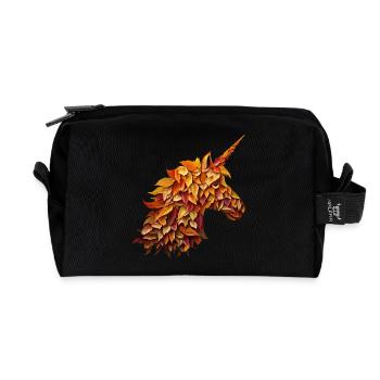 Herbstliches Einhorn zwischen bunten Blättern - Recycelte Kulturtasche - Schwarz - Vorne