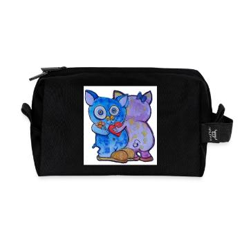 Liebes-Duo Katzengesicht mit Blumen - Recycelte Kulturtasche - Schwarz - Vorne