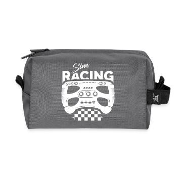 Sim Racing Gamer Formula Steering Wheel Checkered Flag Logo - Recycled Toiletry Zip Bag - anthracite - Front