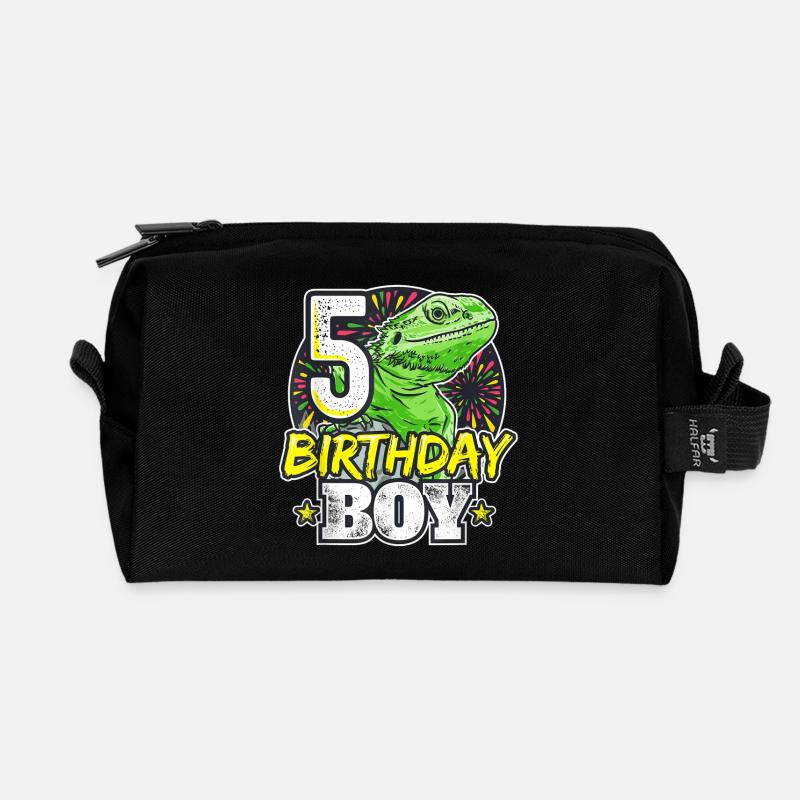 Dino Junge zum 5. Geburtstag - Recycelte Kulturtasche - Schwarz