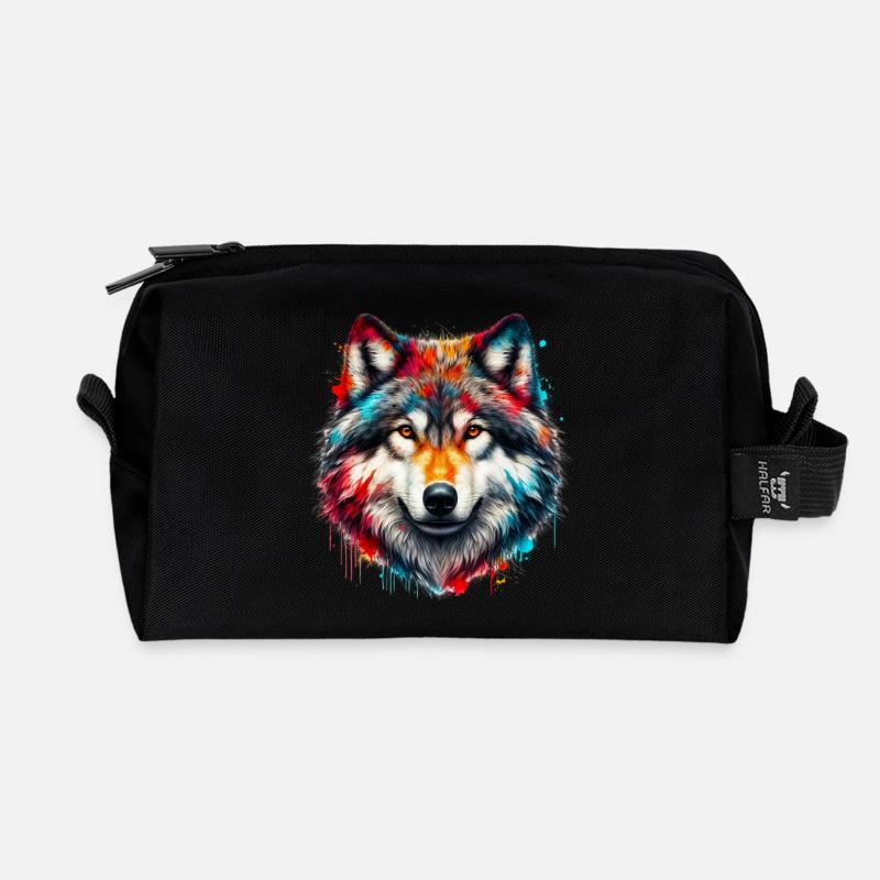 Wolf - Recycelte Kulturtasche - Schwarz