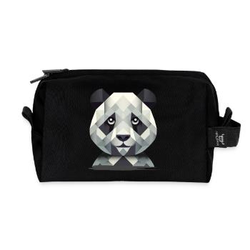 Gentle Power: Panda in Geometric Art - Recycled Toiletry Zip Bag - black - Front