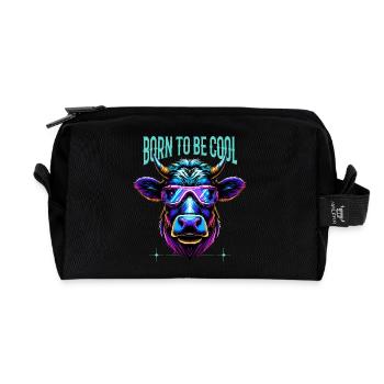 Kuh Brille lustig Bauer Geschenk Born to be cool - Recycelte Kulturtasche - Schwarz - Vorne