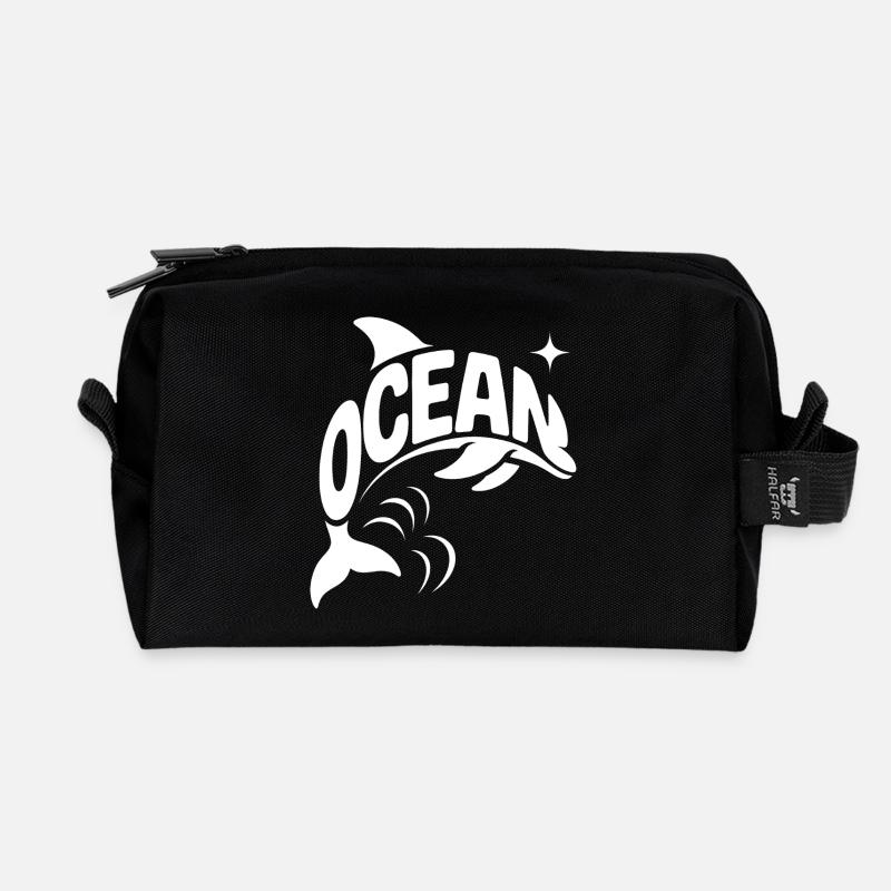 Ocean - Cooles Dolphin Ocean Logo - Recycelte Kulturtasche - Schwarz