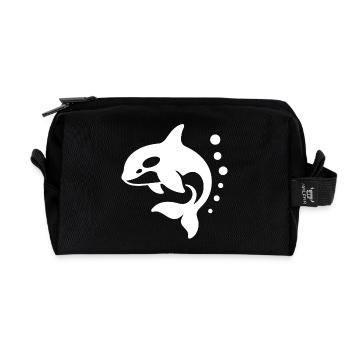 Dynamische Delfinkunst für Active Wear - Recycelte Kulturtasche - Schwarz - Vorne