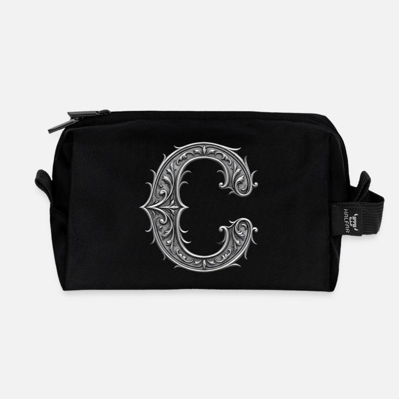 der Buchstabe C Silber Metallic Ornament - Recycelte Kulturtasche - Schwarz