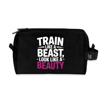 Entraînez-vous comme une bête, ressemblez à une beauté - Trousse de toilette en tissu recyclé - noir - Devant
