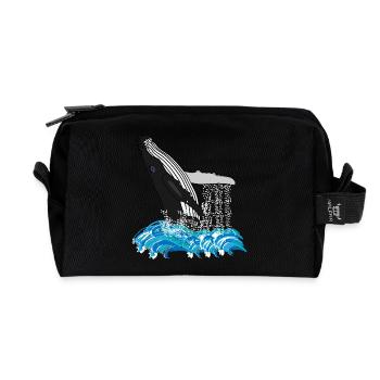 Humpback Whale Print - Recycled Toiletry Zip Bag - black - Front