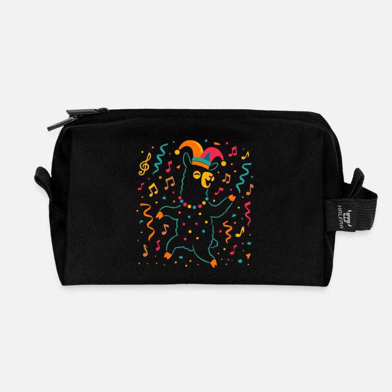 Tanzendes Karneval Alpaka mit Narrenkappe  - Recycelte Kulturtasche - Schwarz
