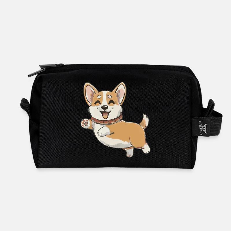 Glücklicher Corgi in Bewegung - Recycelte Kulturtasche - Schwarz