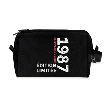 1987 vintage typographic style - Recycled Toiletry Zip Bag - black - Front