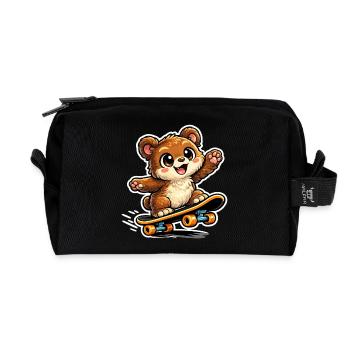 Kuschelbär Skateboard-Abenteuer - Recycelte Kulturtasche - Schwarz - Vorne