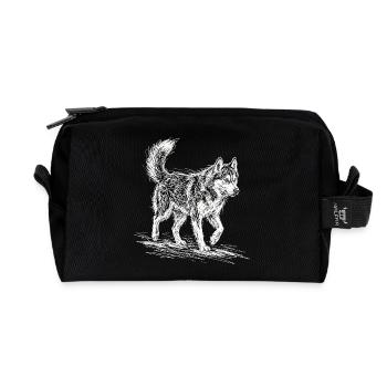 Husky Sketch White – Sibérien Husky Design - Trousse de toilette en tissu recyclé - noir - Devant