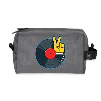 Vinyl Album with Hand Showing Peace Sign - Recycled Toiletry Zip Bag - anthracite - Front