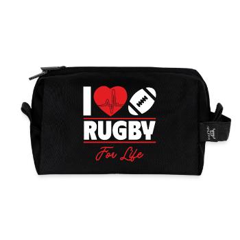 Le rugby c’est ma vie, idée cadeau - Trousse de toilette en tissu recyclé - noir - Devant