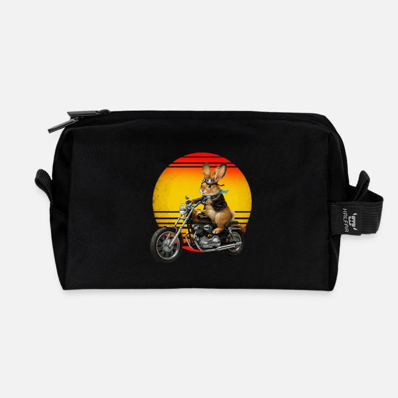 Ein Kaninchen auf einem Motorrad - Recycelte Kulturtasche - Schwarz