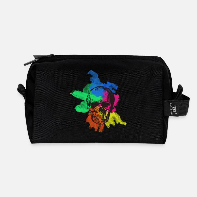 Bunter Totenkopf - Recycelte Kulturtasche - Schwarz