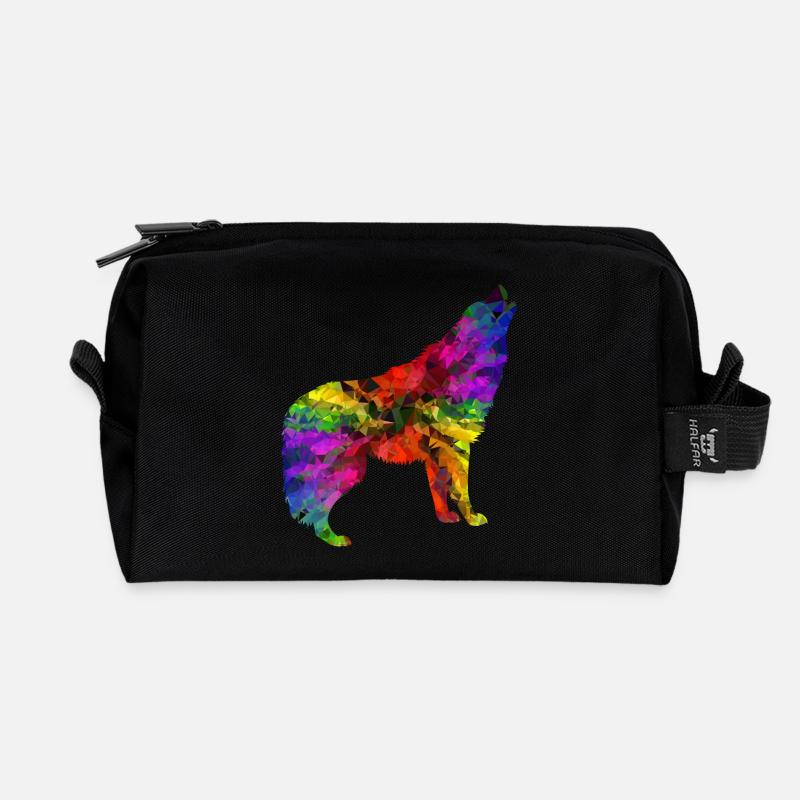Wolf rainbow - Recycled Toiletry Zip Bag - black