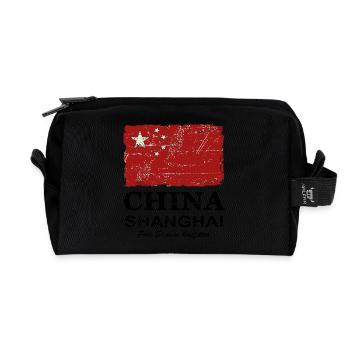 China Vintage Flag - Recycled Toiletry Zip Bag - black - Front
