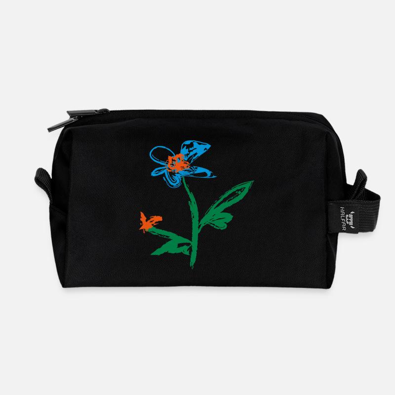 Blume und Schmetterling - Recycelte Kulturtasche - Schwarz