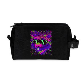 Pop Star Neon Cats Illustration - Recycled Toiletry Zip Bag - black - Front