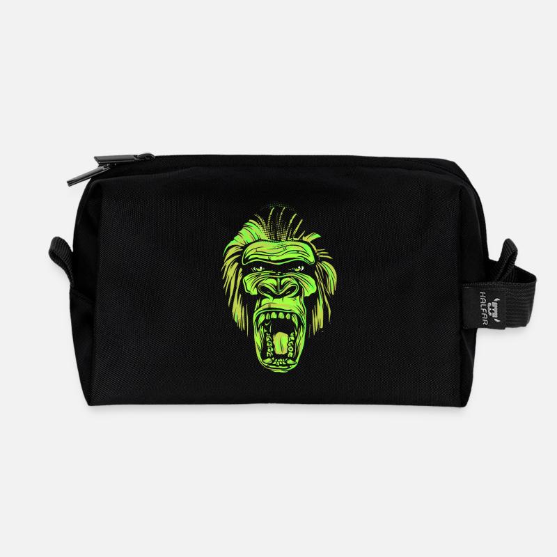 Schreiender Gorillakopf im Neonstil - Recycelte Kulturtasche - Schwarz