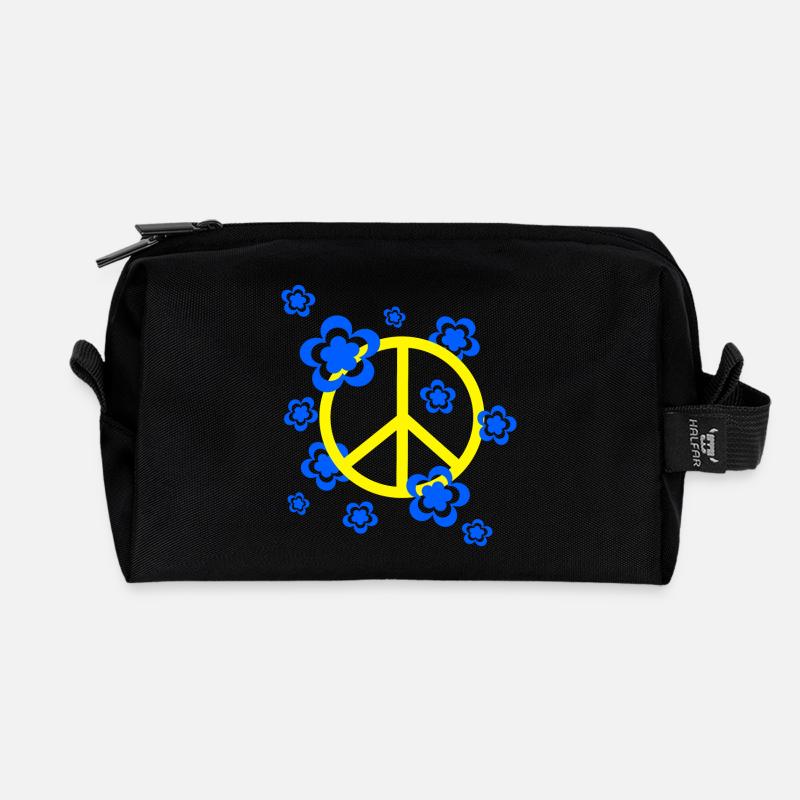 70s Flower Pattern - Recycled Toiletry Zip Bag - black
