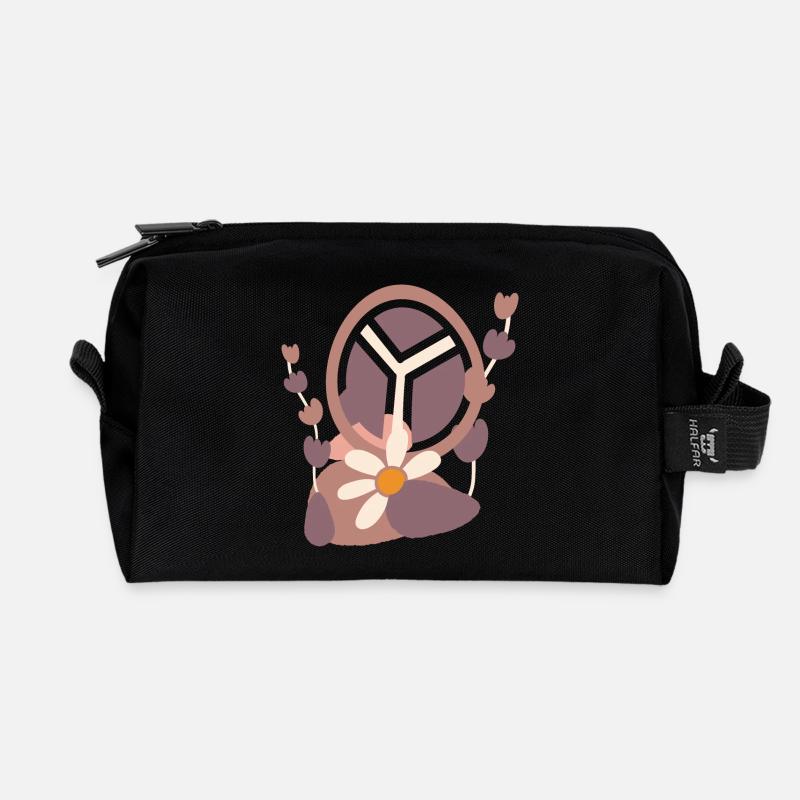 Friedenszeichen mit Blume - Recycelte Kulturtasche - Schwarz
