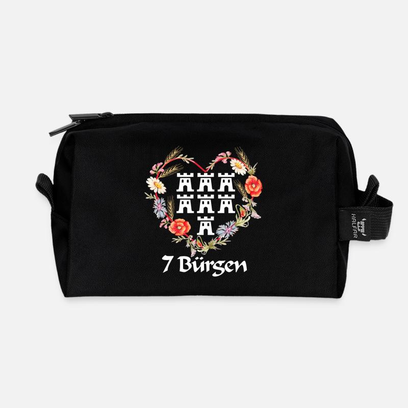 Siebenbuerger Design mit Wappen und Blumenmotiv - Recycelte Kulturtasche - Schwarz