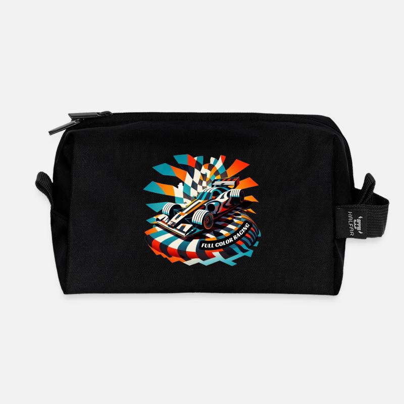 Full Color Racing Car Artwork - Recycled Toiletry Zip Bag - black