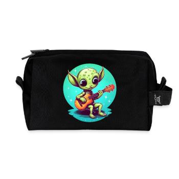 Süßer Alien spielt Gitarre im Sonnenuntergang - Recycelte Kulturtasche - Schwarz - Vorne