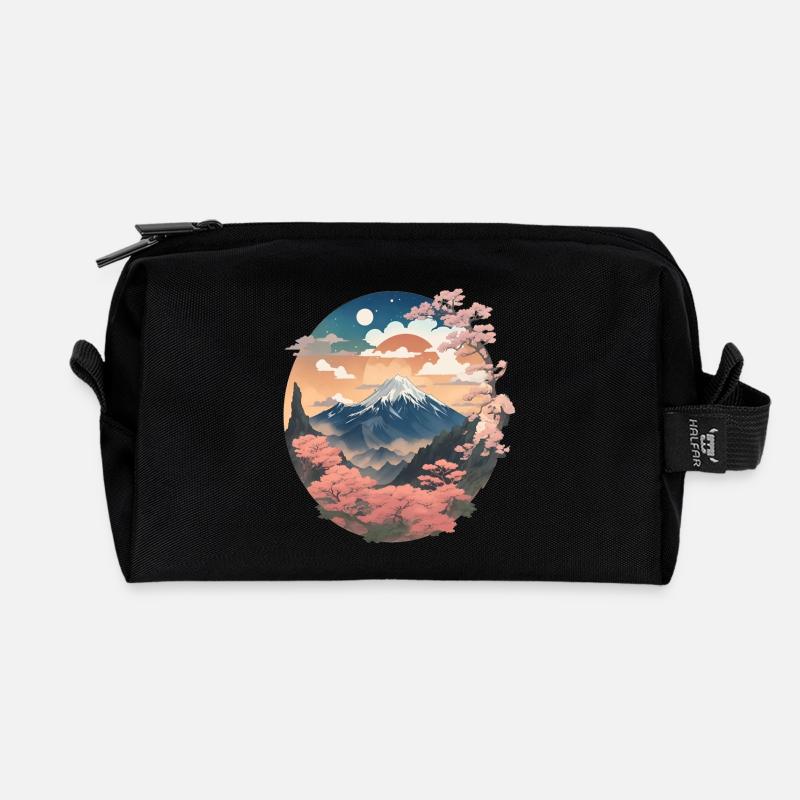 Japanese mountain landscape - Recycled Toiletry Zip Bag - black