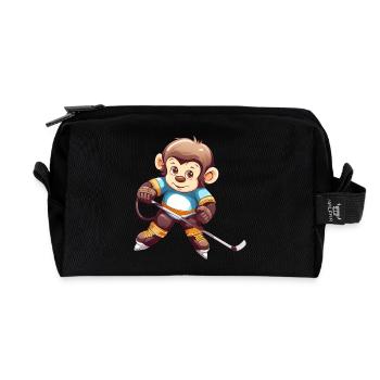 Chimpanzee plays ice hockey, sports - Recycled Toiletry Zip Bag - black - Front