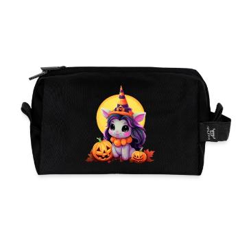 Süßes Halloween-Einhorn mit Kürbis und Hexenhut im - Recycelte Kulturtasche - Schwarz - Vorne