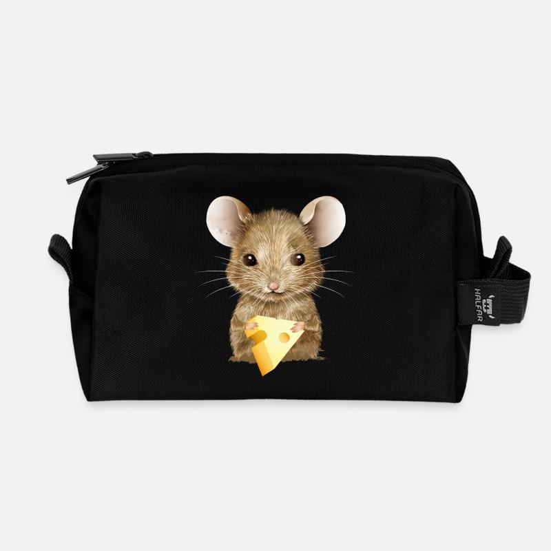 putzige Maus genießt ein kleines Stück Käse - Recycelte Kulturtasche - Schwarz