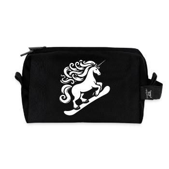 Minimalist Design: Unicorn Snowboarder - Recycled Toiletry Zip Bag - black - Front