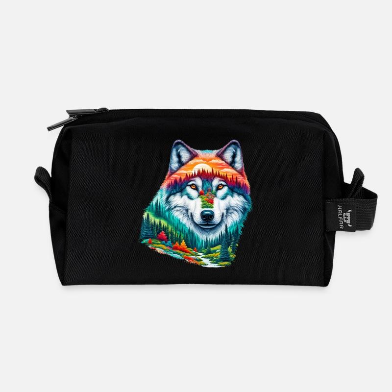 Wolf - Recycelte Kulturtasche - Schwarz