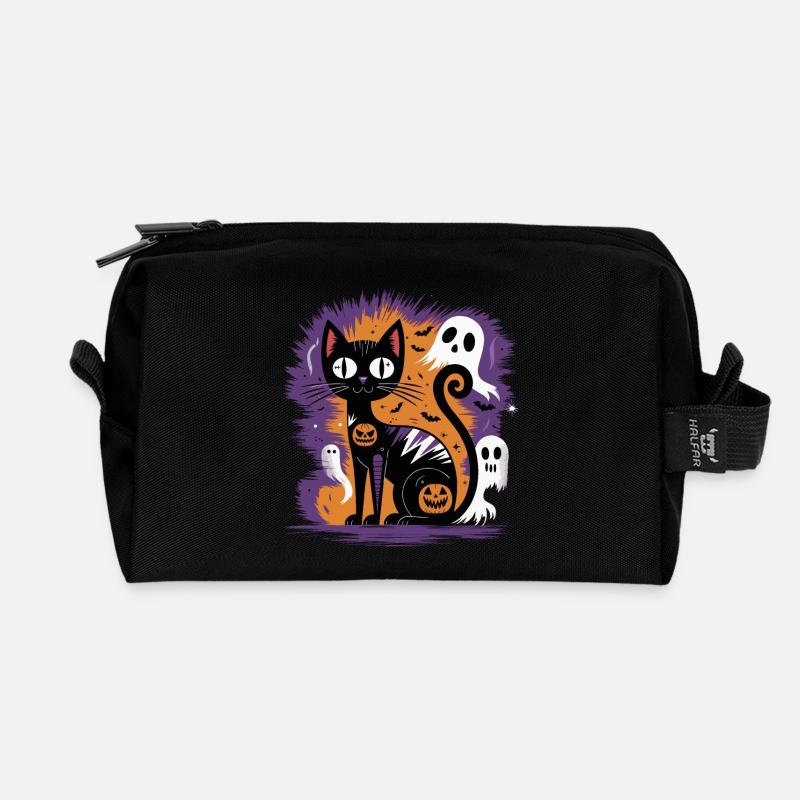 Gruselige Halloween-Katze - Recycelte Kulturtasche - Schwarz