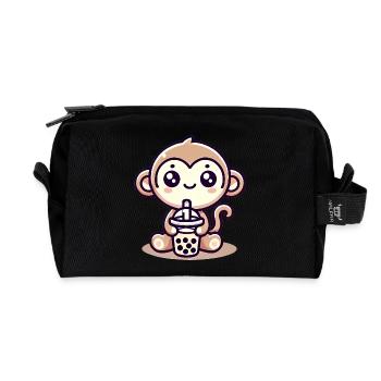 Adorable Boba Monkey Buddy Design - Recycled Toiletry Zip Bag - black - Front